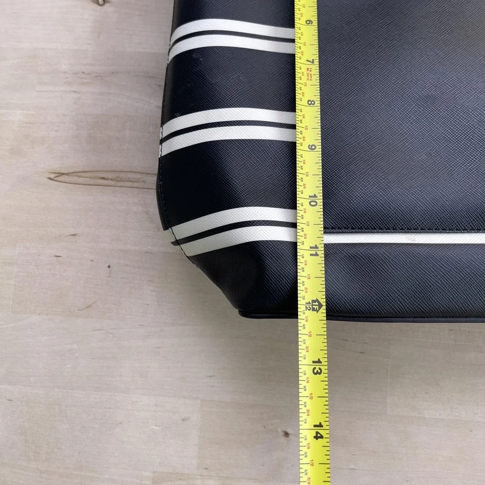 Kate Spade Tote Bag Womens Large Black Leather Striped Shoulder Outer Pocket